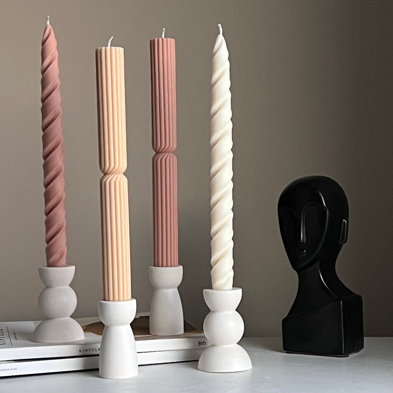 Tall Ribbed Twisted Taper Candle: Handmade Soy Dinner Candle-2
