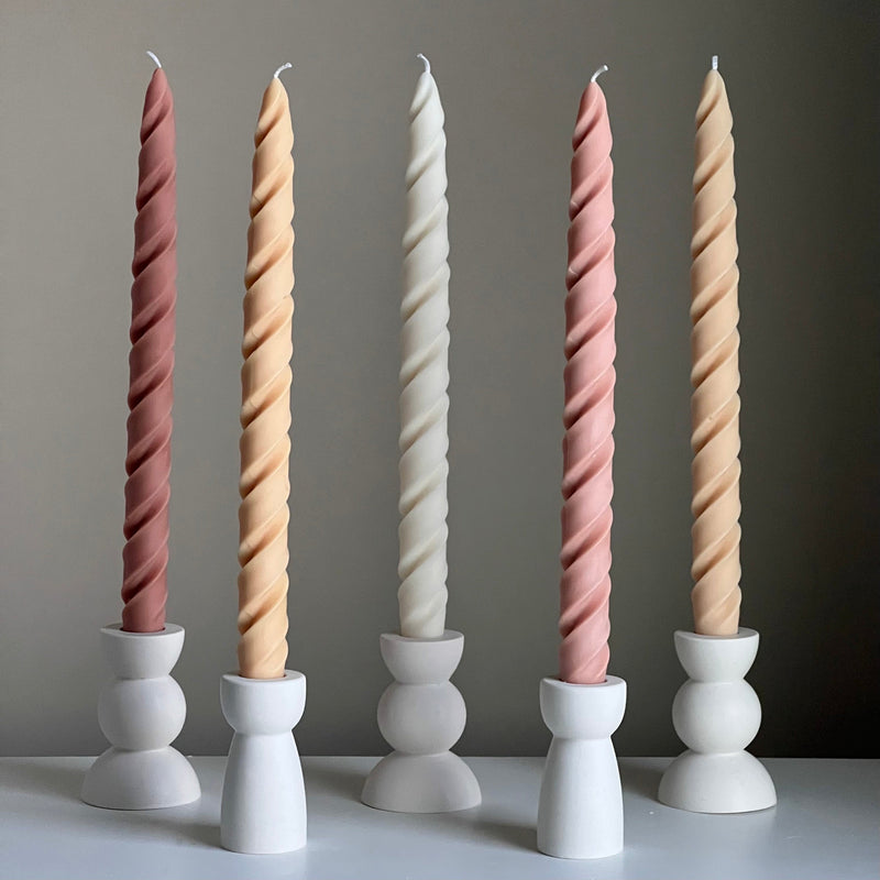 Tall Twisted Soy Wax Taper Candle: Handmade Pastel Decor-1