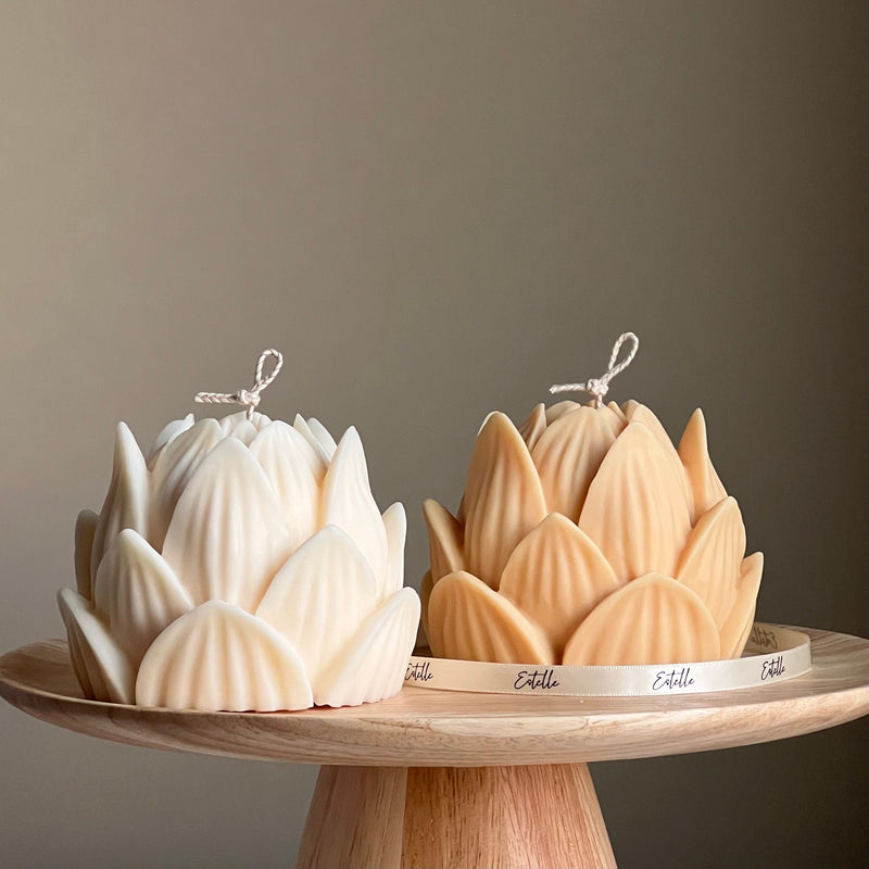 Large Lotus Soy Candle: Handmade Home Decor Gift-1