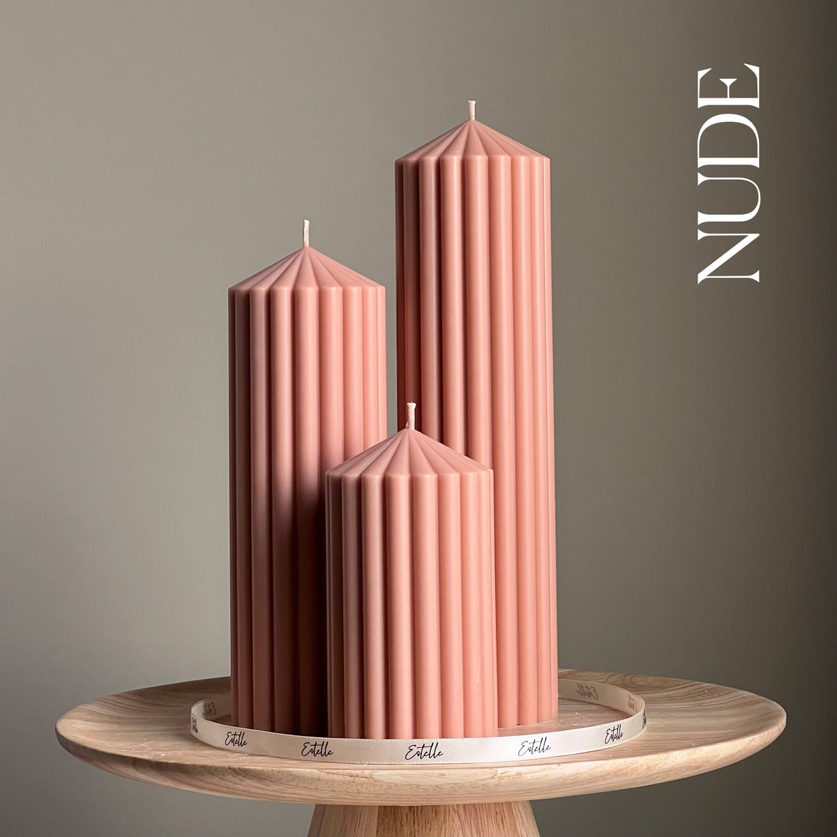 Ribbed Peak Pillar Candle Trio | Vegan Soy Wax, Aesthetic Decor-3