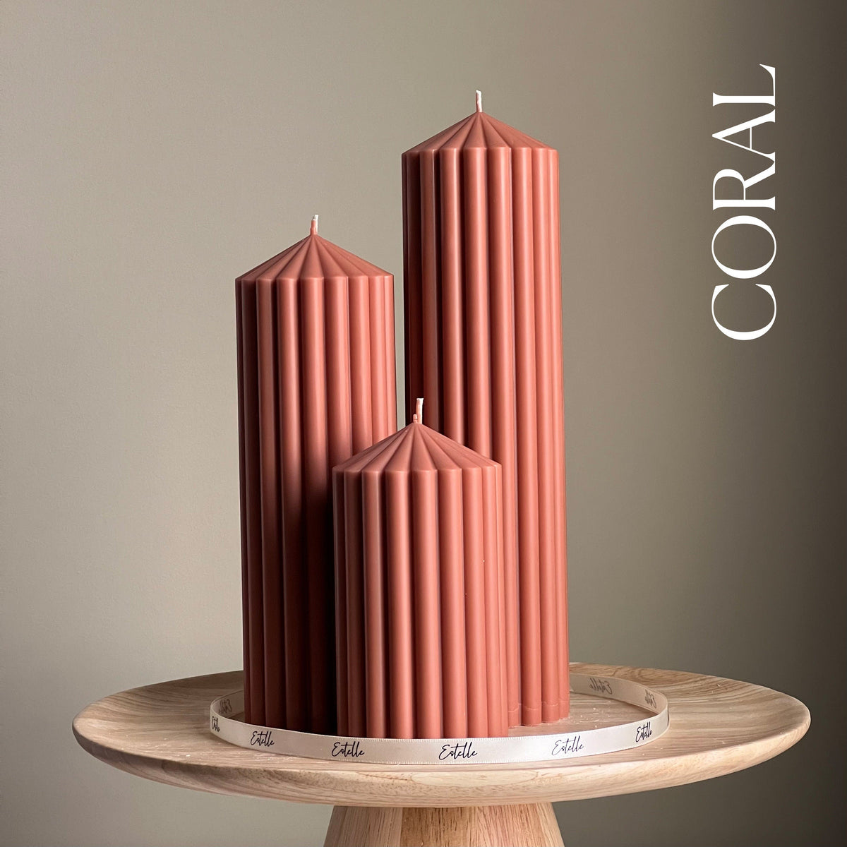 Ribbed Peak Pillar Candle Trio | Vegan Soy Wax, Aesthetic Decor-2