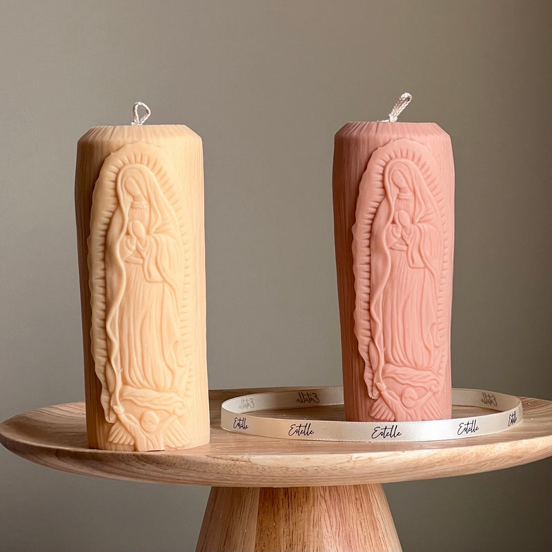 Mother Mary Soy Pillar Candle: Sculptural Catholic Candle-1