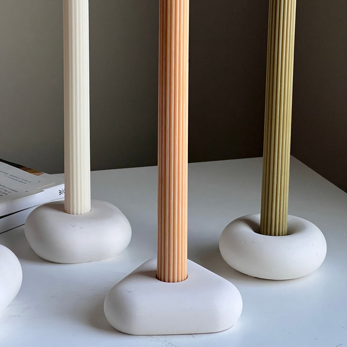 Geometric Jesmonite Candlestick Holder: Minimalist Table Decor-2