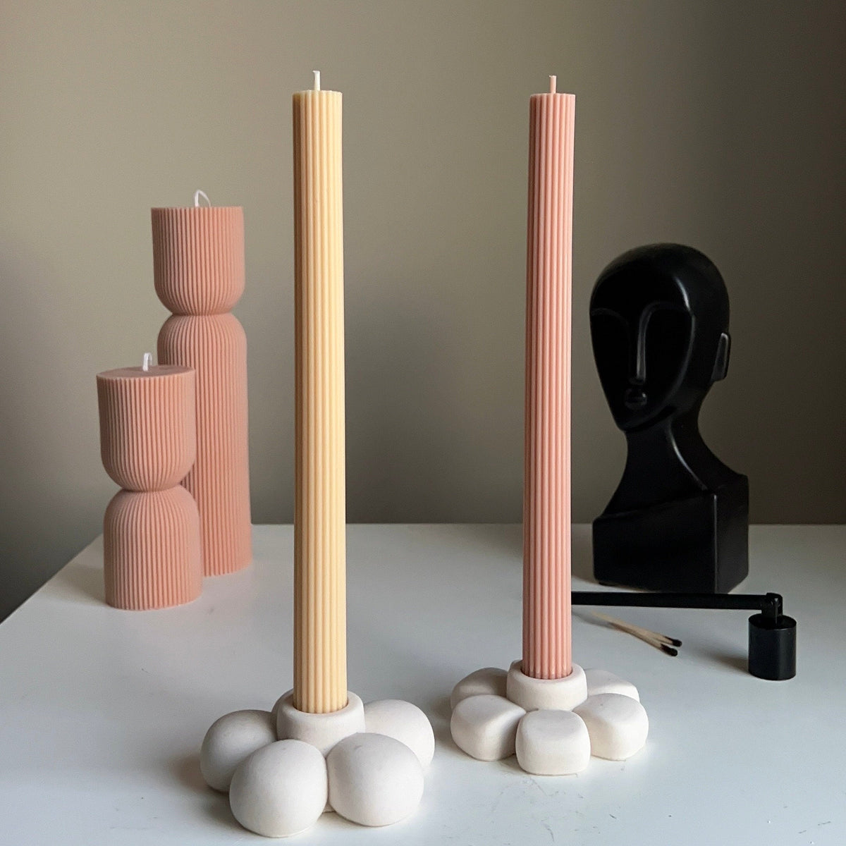 Jesmonite Flower Candlestick Holder: Handmade Table Decor-4