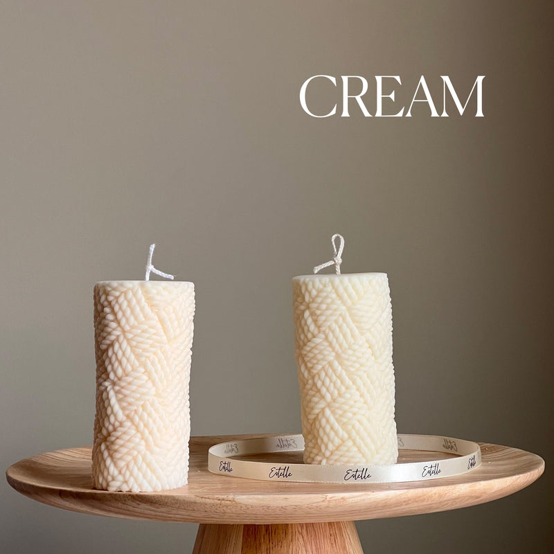 Knitted Soy Pillar Candle | Sculptural Home Decor-3