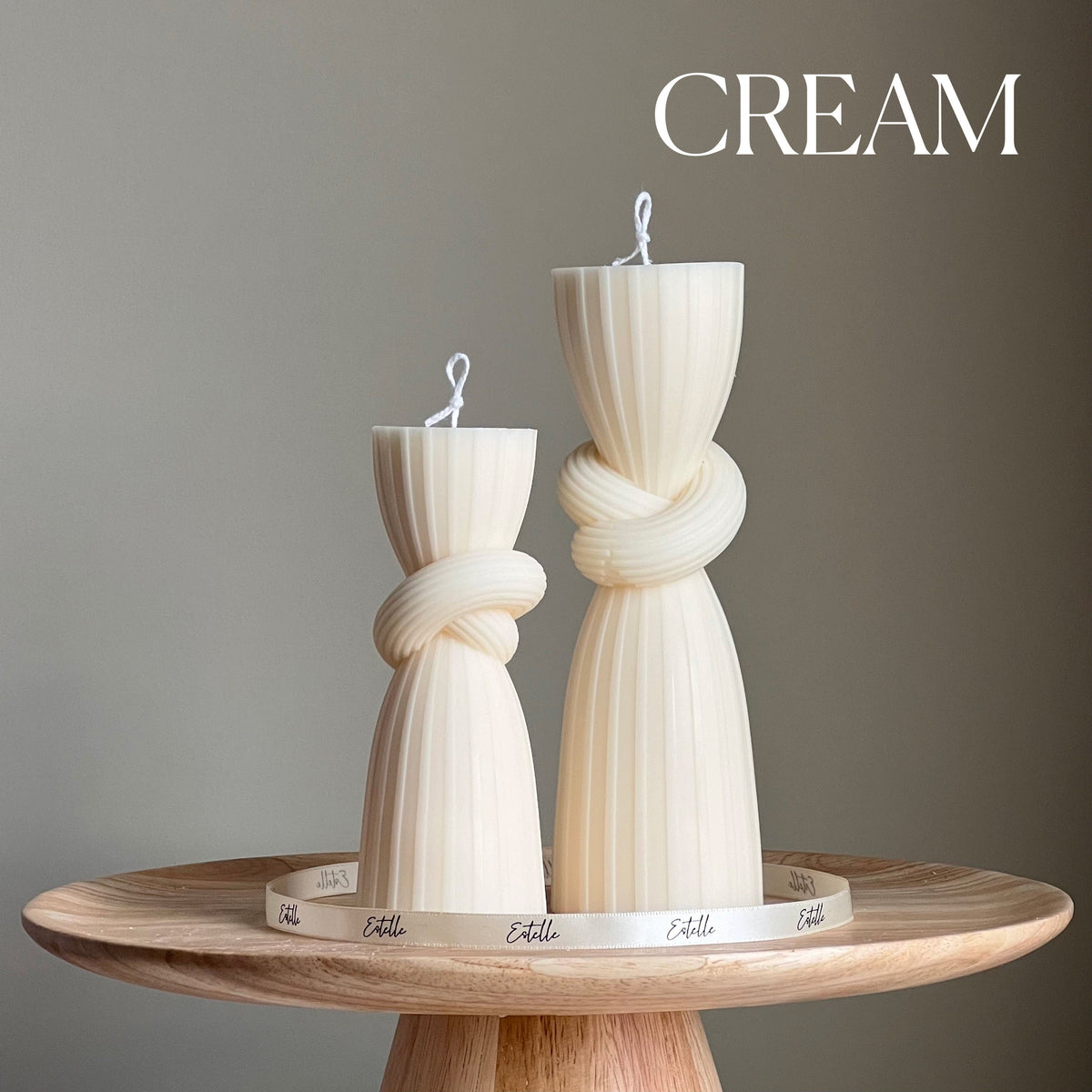 Knot Pillar Candle Set: Ribbed Soy Wax Candle, Home Decor-3
