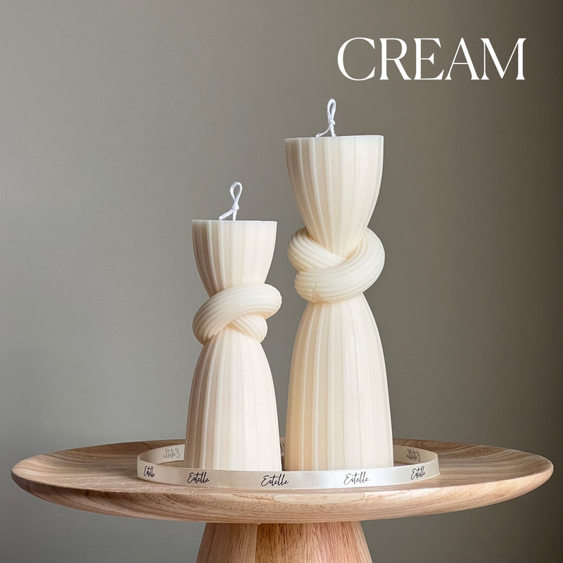 Knot Pillar Candle Set: Ribbed Soy Wax Candle, Home Decor-3