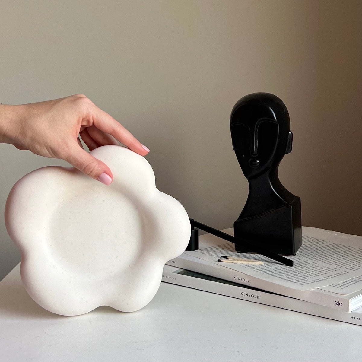 Big Flower Jesmonite Trinket Tray: Scandi Home Decor-5