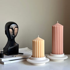 Handmade Jesmonite Round Pillar Candle Holder: Minimalist Wedding Decor-1