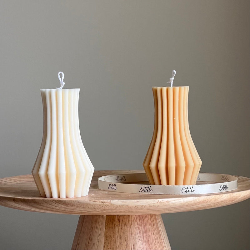 Ribbed Soy Pillar Candle: Sculptural Home Decor-1