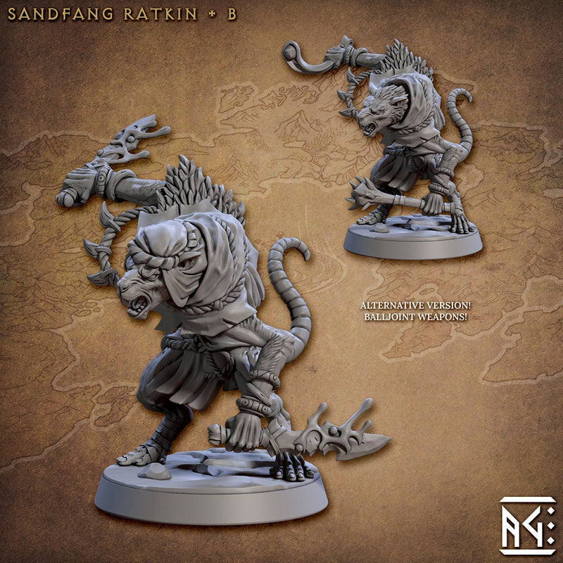 Sandfang Ratkins  28/32mm mini set - Artisan Guild | Animal | Rat | Mouse | Fighter | Ratfolk | Barbarian | Pathfinder | Wargaming | Rogue-4