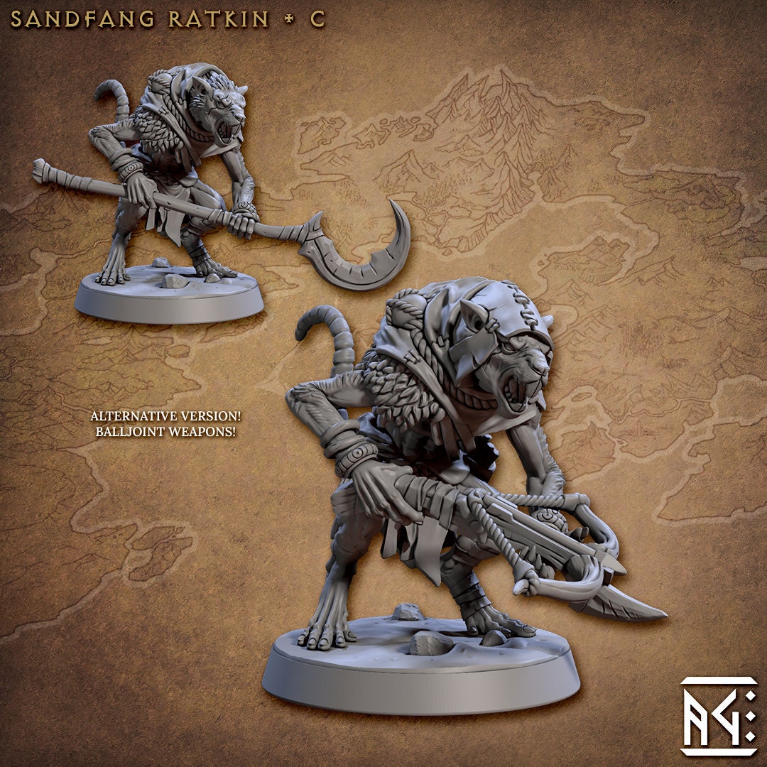 Sandfang Ratkins  28/32mm mini set - Artisan Guild | Animal | Rat | Mouse | Fighter | Ratfolk | Barbarian | Pathfinder | Wargaming | Rogue-5