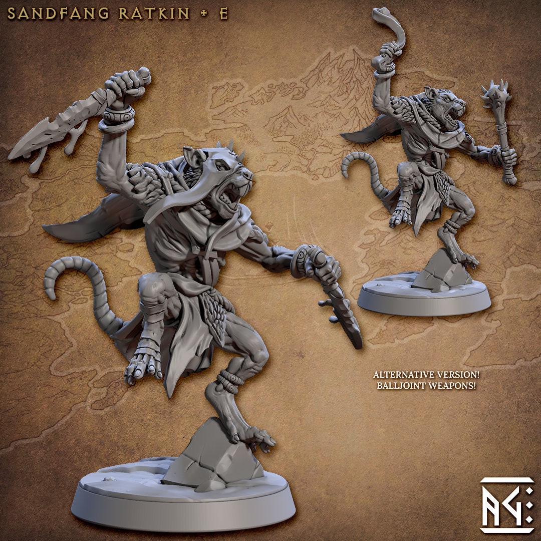 Sandfang Ratkins  28/32mm mini set - Artisan Guild | Animal | Rat | Mouse | Fighter | Ratfolk | Barbarian | Pathfinder | Wargaming | Rogue-7