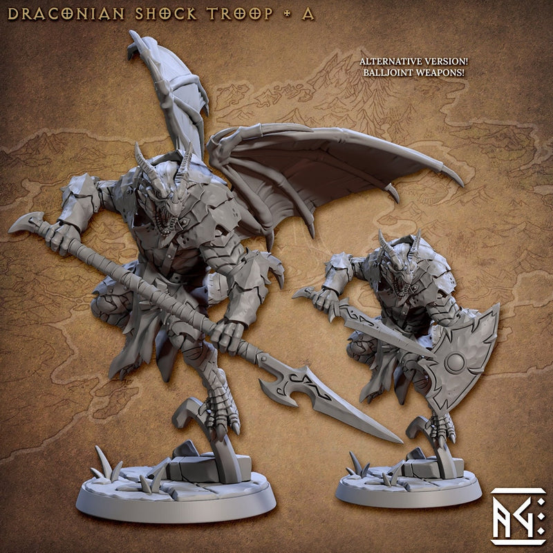 Draconic Shock Troops mini set- Artisan Guild | Dragon | Dragonkin | Dragonborn | Fighter | Barbarian | Ranger | Pathfinder | Wargaming 32mm-3