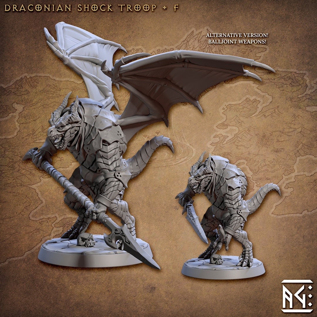 Draconic Shock Troops mini set- Artisan Guild | Dragon | Dragonkin | Dragonborn | Fighter | Barbarian | Ranger | Pathfinder | Wargaming 32mm-8