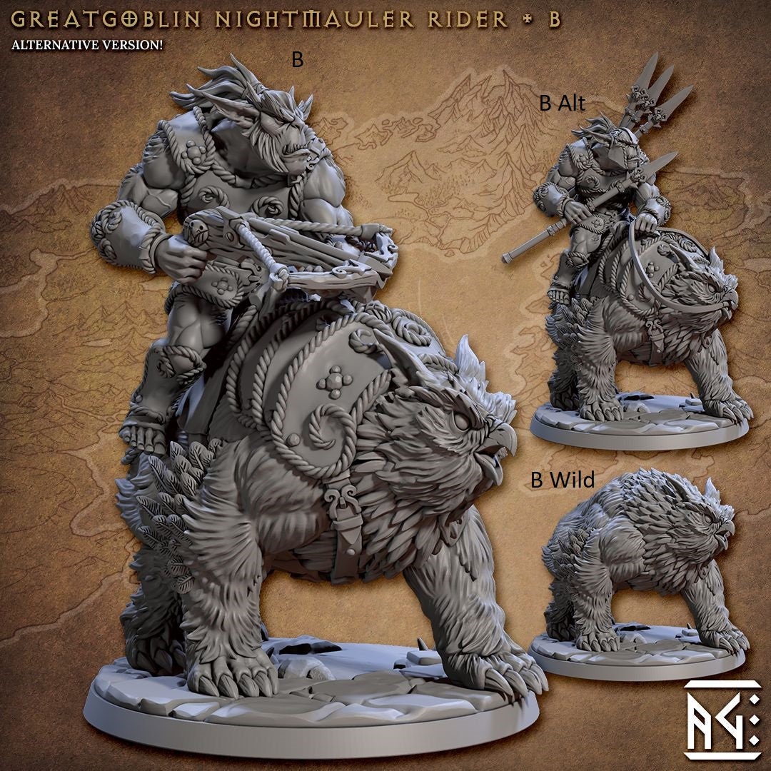 Greatgoblin Owlbear Cavalry Mini Set - Artisan Guild, DnD | Male | Fighter, Animal, Hobgoblin, Pathfinder | Orc | Wargaming | Goblin | Mount-6