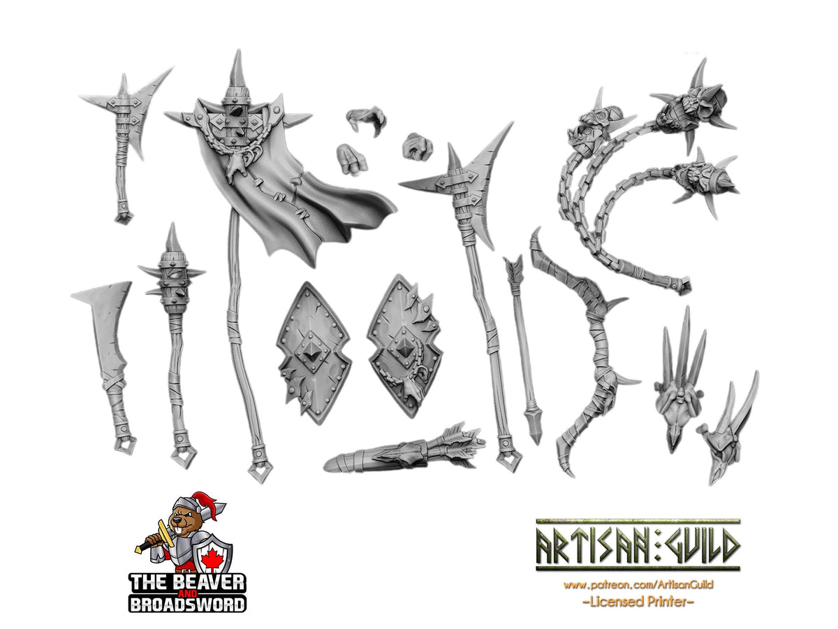 30+ Gnoll Kitbash Weapons  28/32mm mini set - Artisan Guild | Monster | Basing | Custom | Kitbashing | Bits | Sword | Shield | Bow | Halberd-1