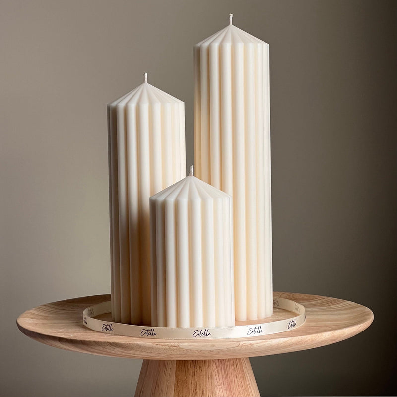 Ribbed Peak Pillar Candle Trio | Vegan Soy Wax, Aesthetic Decor-1