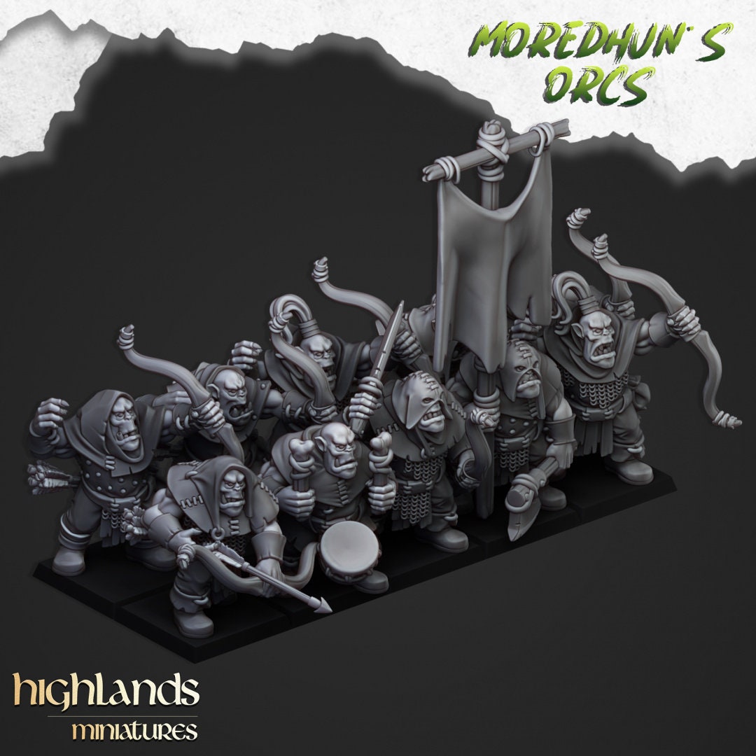 Orc Archers - Highlands Miniatures | Goblin | Black Orc | Ork | Orcs | Warrior | Fantasy | Pathfinder | Wargaming | Squad | Bowmen | Ranged-1