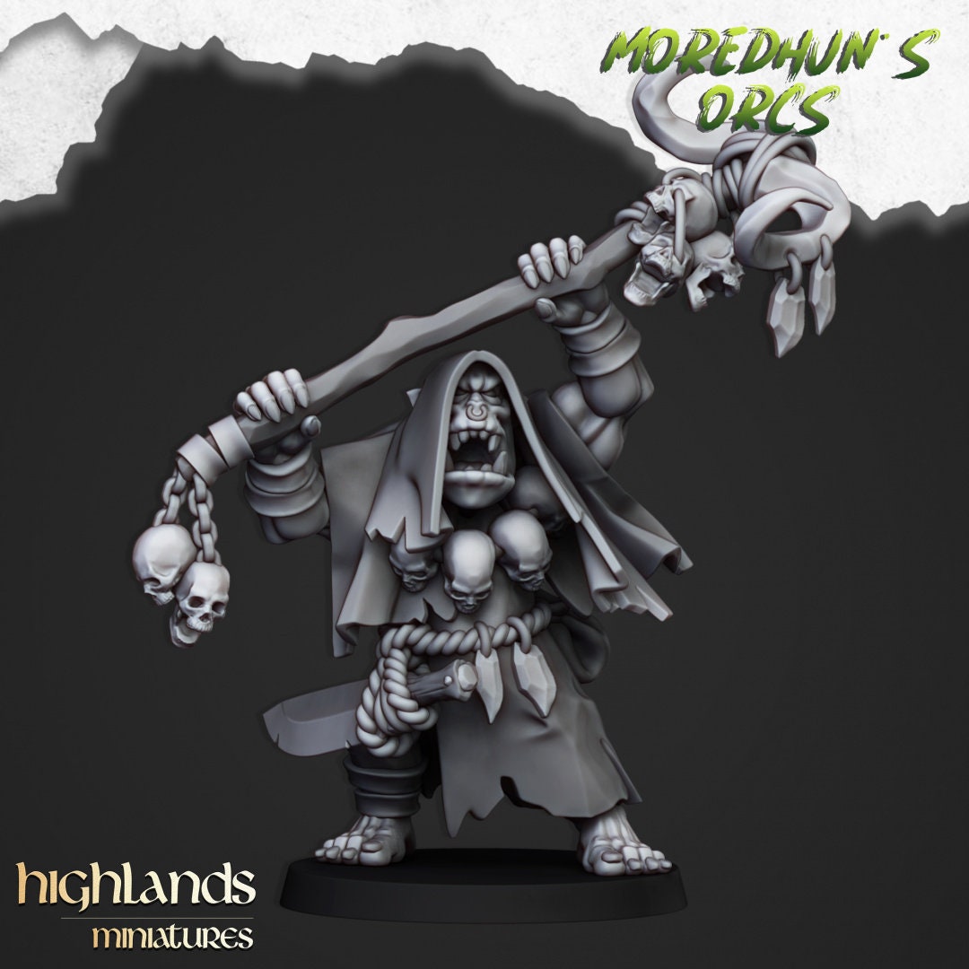 Orc Shaman 1 - Highlands Miniatures | Goblin | Black Orc | Ork | Orcs | Boar | Fantasy | Pathfinder | Wargaming | Warlock | Wizard, Sorcerer-1