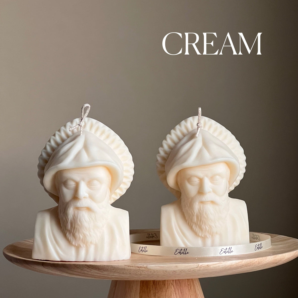 Saint Charbel Bust Candle: Sculptural Soy Wax Pillar-4
