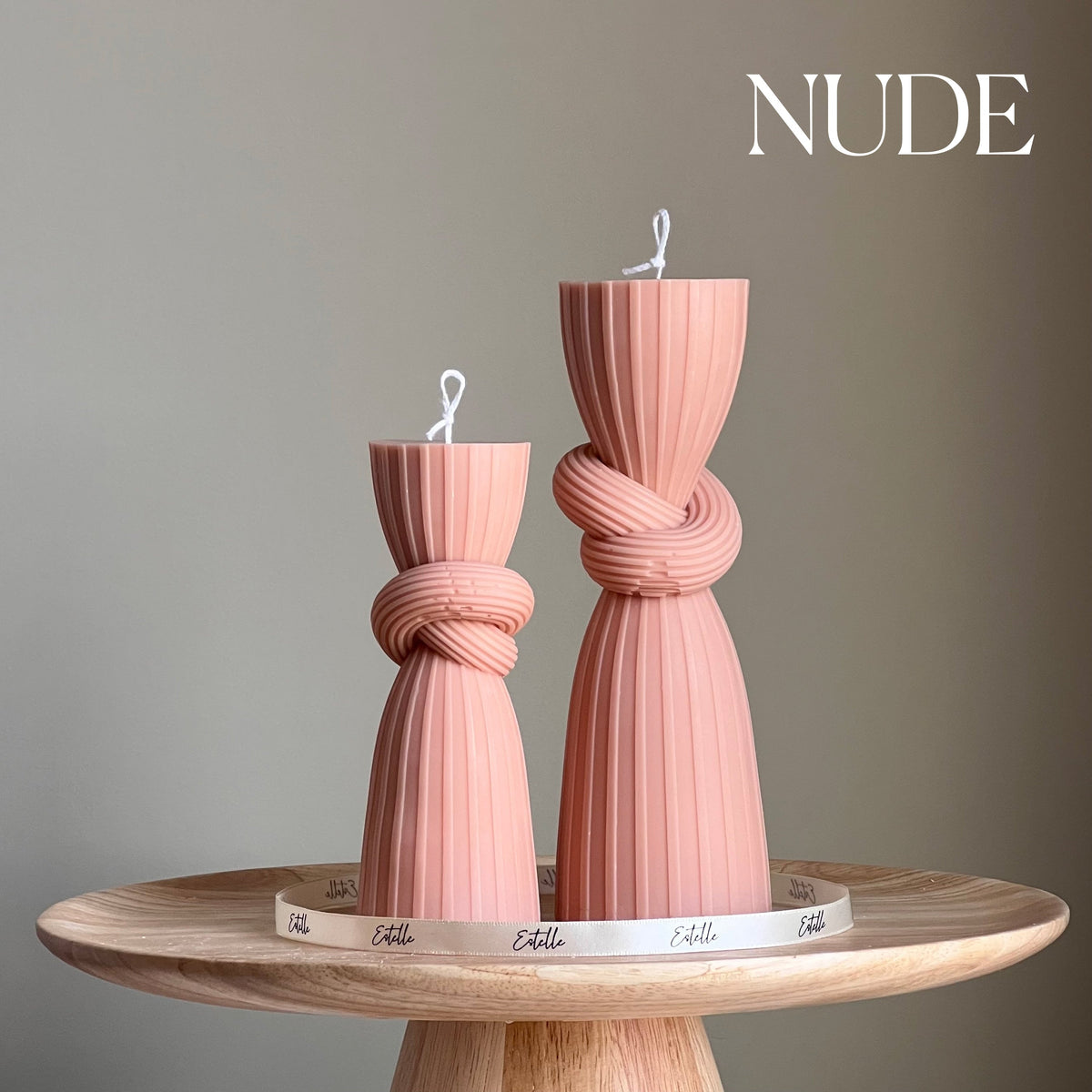 Knot Pillar Candle Set: Ribbed Soy Wax Candle, Home Decor-2