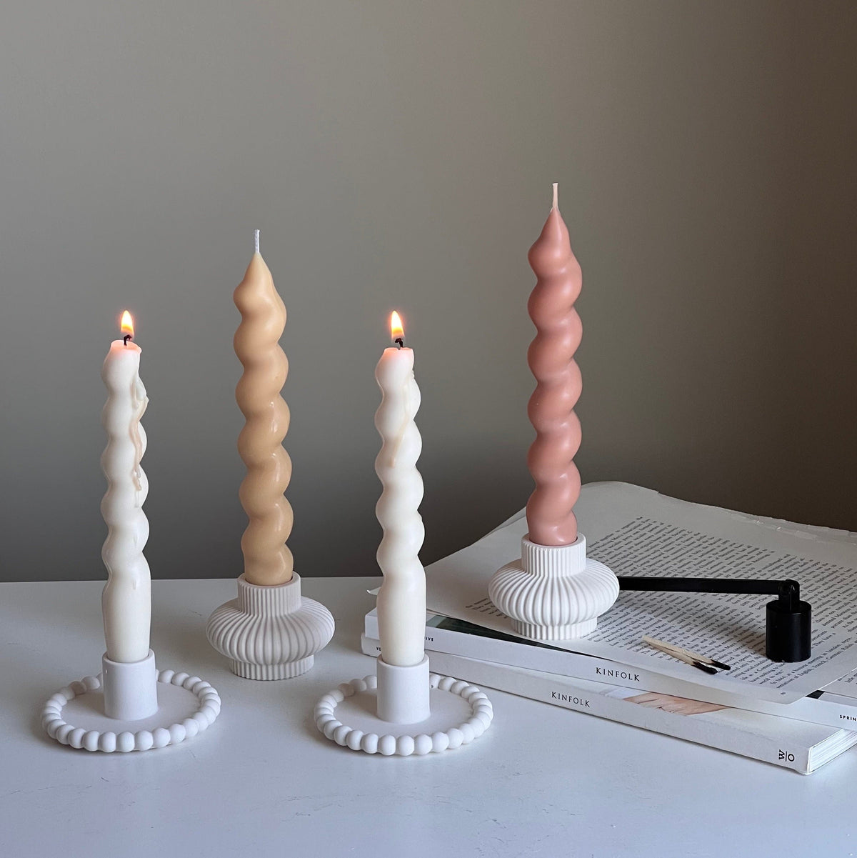 Thick Twisted Soy Wax Taper Candle | Romantic Dinner Candles-3