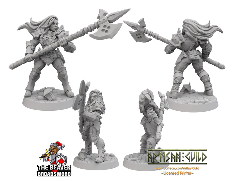 Female Human Fighter dnd Mini with polearm - Artisan Guild | Barbarian | Knight | Cleric | Paladin, Pathfinder, TTRPG, Wargaming, Warrior-2
