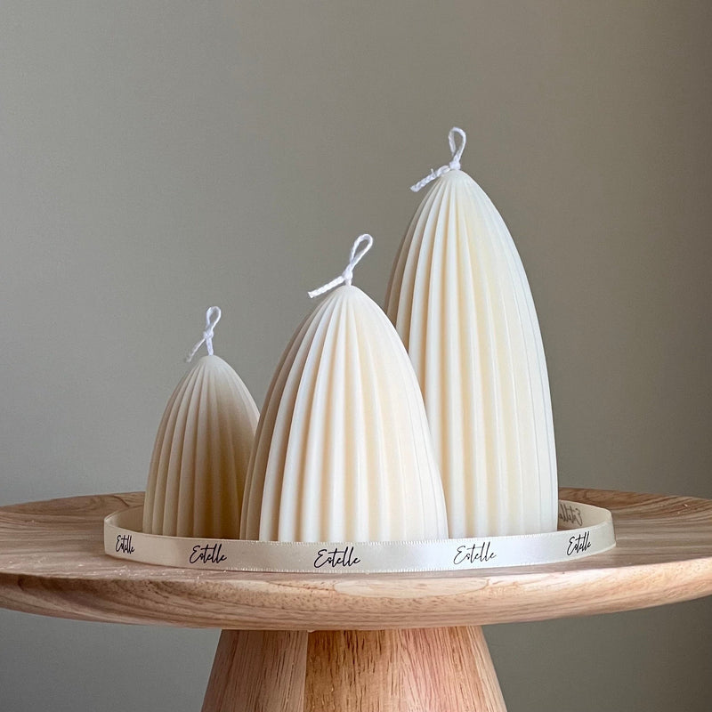Ribbed Soy Candle Set | Conical Pillar Candles, Decor-1