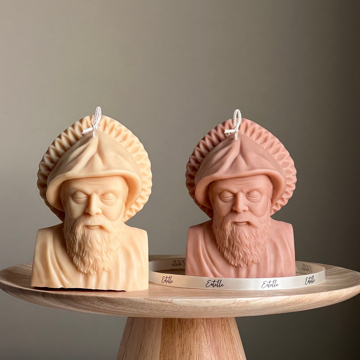 Saint Charbel Bust Candle: Sculptural Soy Wax Pillar