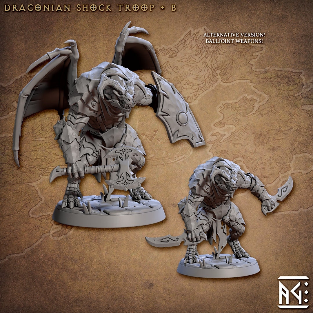 Draconic Shock Troops mini set- Artisan Guild | Dragon | Dragonkin | Dragonborn | Fighter | Barbarian | Ranger | Pathfinder | Wargaming 32mm-4