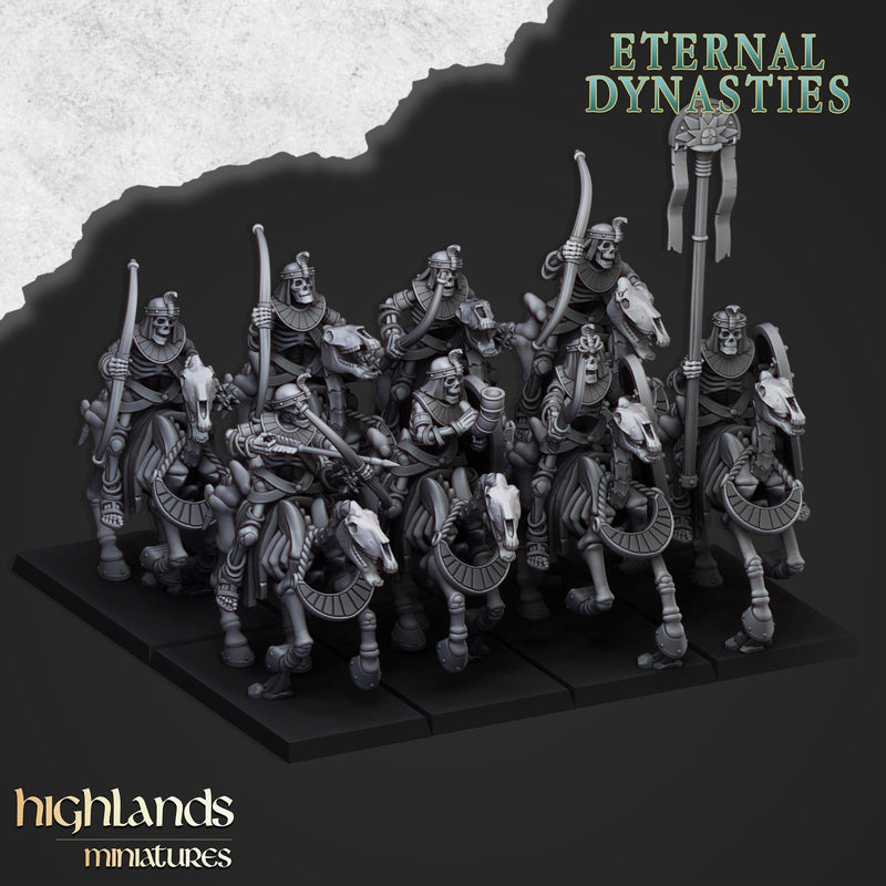 Ancient Skeletal Cavalry with Bows - Highlands Miniatures | Undead | Skeleton | Lich | Horse | Desert | Fantasy | Pathfinder | Wargaming-1
