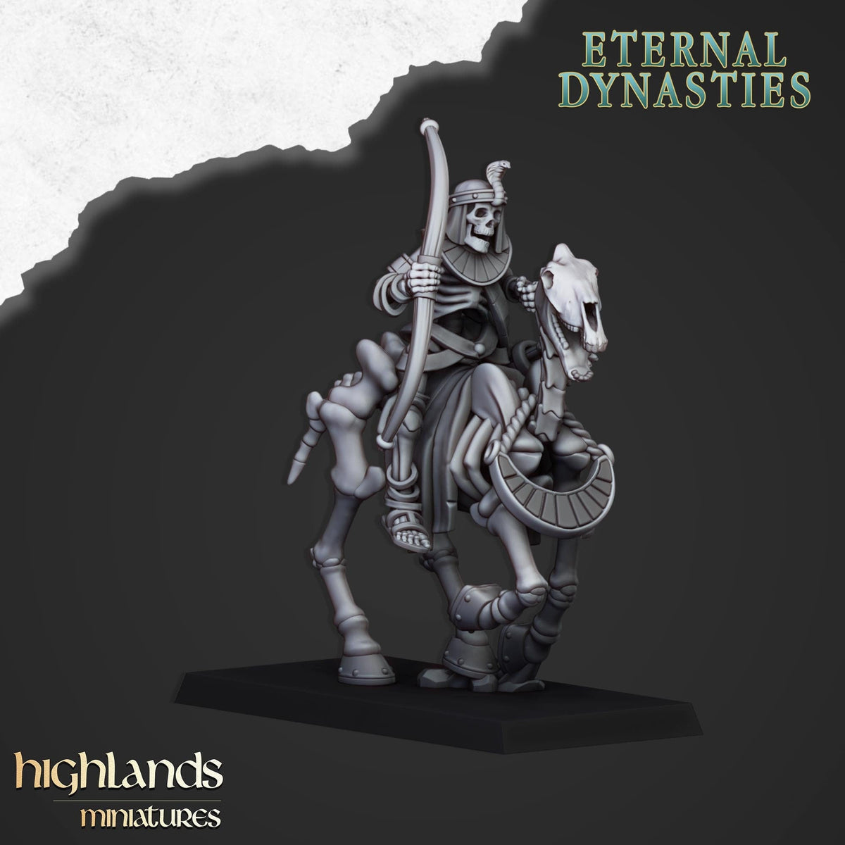 Ancient Skeletal Cavalry with Bows - Highlands Miniatures | Undead | Skeleton | Lich | Horse | Desert | Fantasy | Pathfinder | Wargaming-3