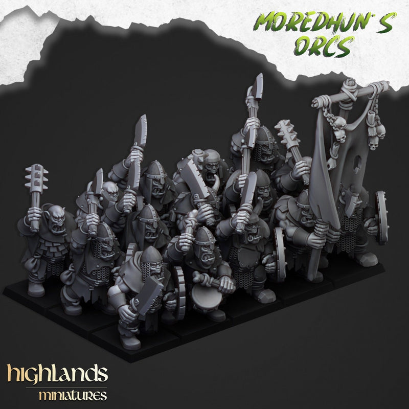 Orc Warriors with Hand Weapons - Highlands Miniatures | Goblin | Black Orc | Ork | Orcs | Warrior | Fantasy | Pathfinder | Wargaming | Squad-1