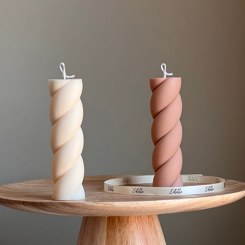 Swirl Soy Pillar Candle: Sculptural Home Decor-1