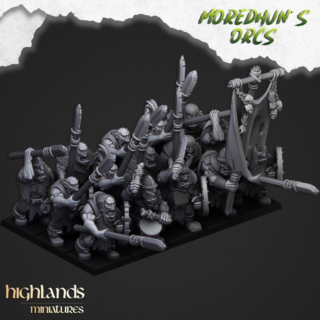 Orc Warriors with Spears - Highlands Miniatures | Goblin | Black Orc | Ork | Orcs | Warrior | Fantasy | Pathfinder | Wargaming | Squad-1