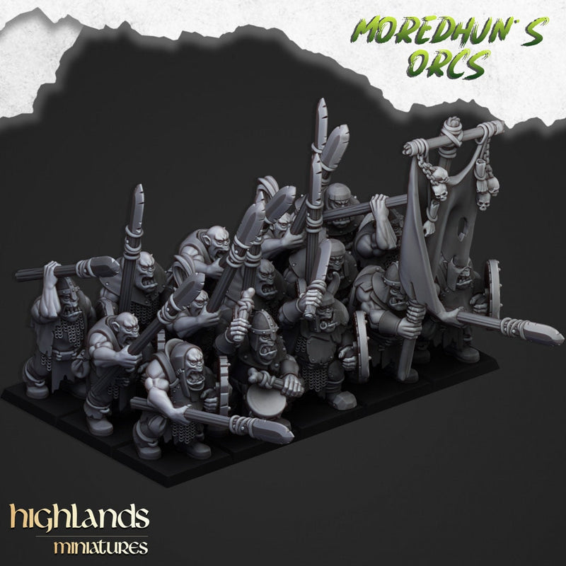 Orc Warriors with Spears - Highlands Miniatures | Goblin | Black Orc | Ork | Orcs | Warrior | Fantasy | Pathfinder | Wargaming | Squad-1