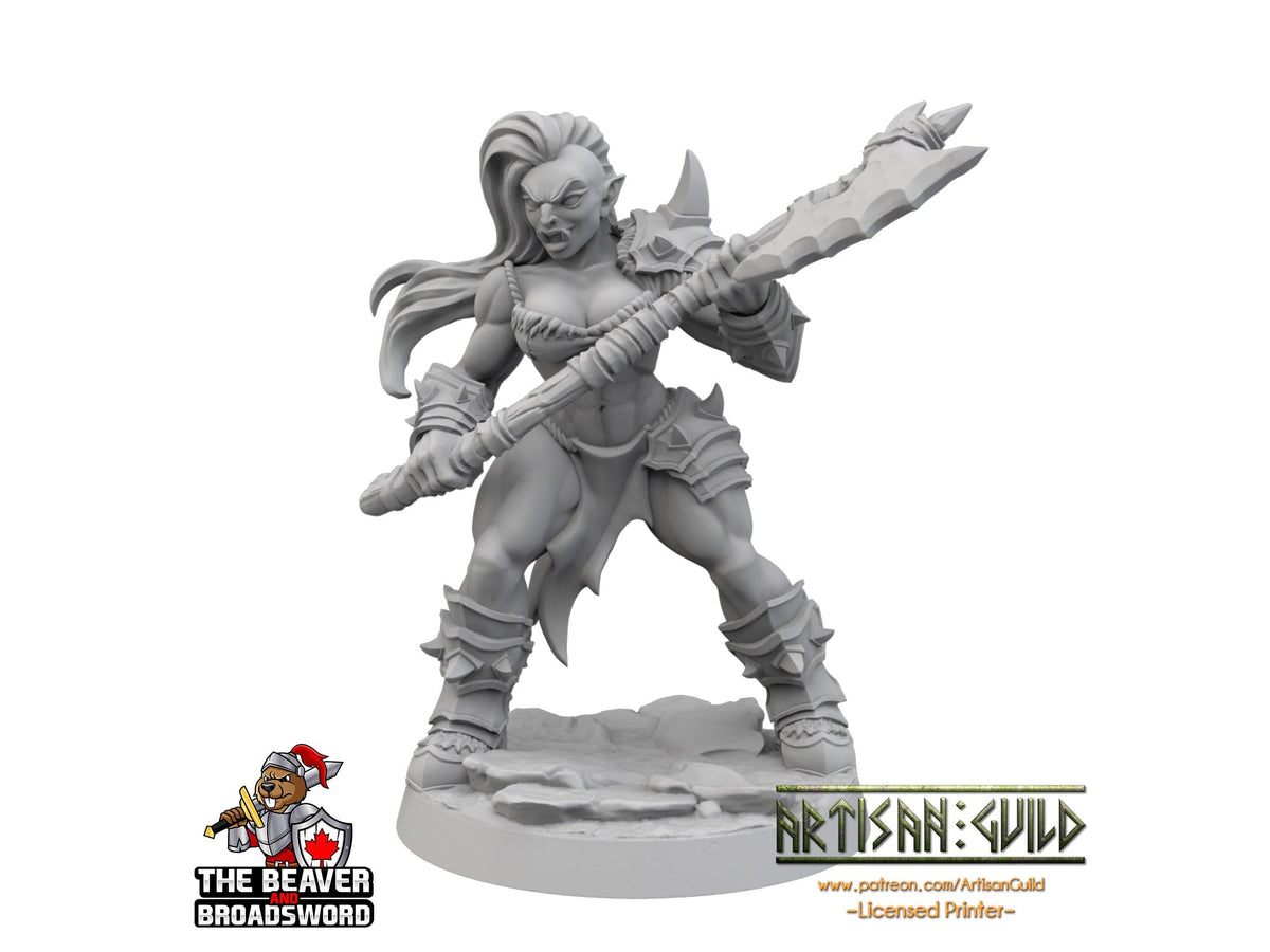 Female Orc Barbarian dnd mini with axe - Artisan Guild | Barbarian | Warrior | Fighter | Goblinoid, Pathfinder, TTRPG, Wargaming, Monster