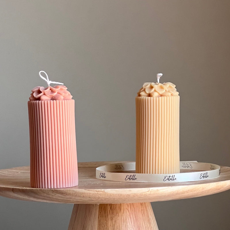 Sculptural Flower Soy Pillar Candle: Minimalist Home Decor-1