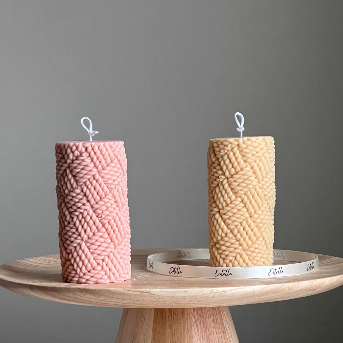 Knitted Soy Pillar Candle | Sculptural Home Decor-1