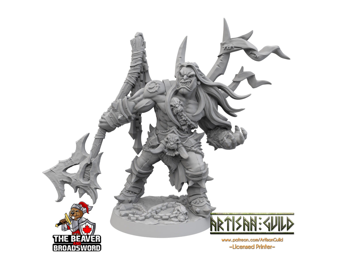 Male Orc Barbarian Warchief dnd mini - Artisan Guild | Barbarian | Warrior | Fighter | Goblinoid, Pathfinder, TTRPG, Wargaming Monster