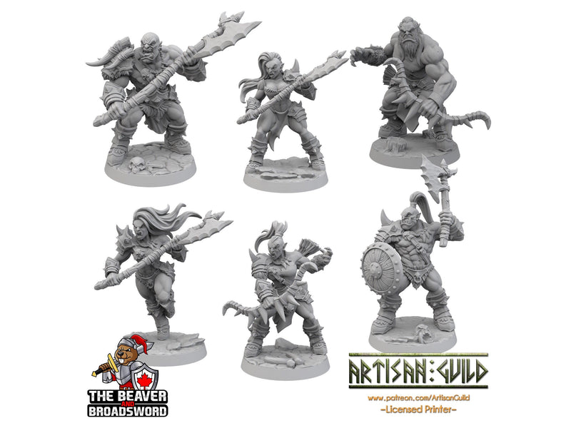 6 Orc Barbarian dnd mini set - Artisan Guild | Barbarian | Ranger| Fighter | Goblinoid, Pathfinder, TTRPG, Wargaming Monster, Pack, Bundle-1