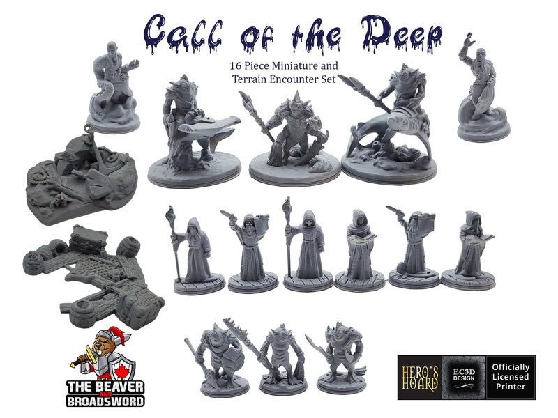 The Call of the Deep dnd mini set - EC3D | Pathfinder 2E | Ocean | Sea | Cultist | Shark | Ocean | 32mm 28mm | TTRPG | Wargaming, Underwater-1