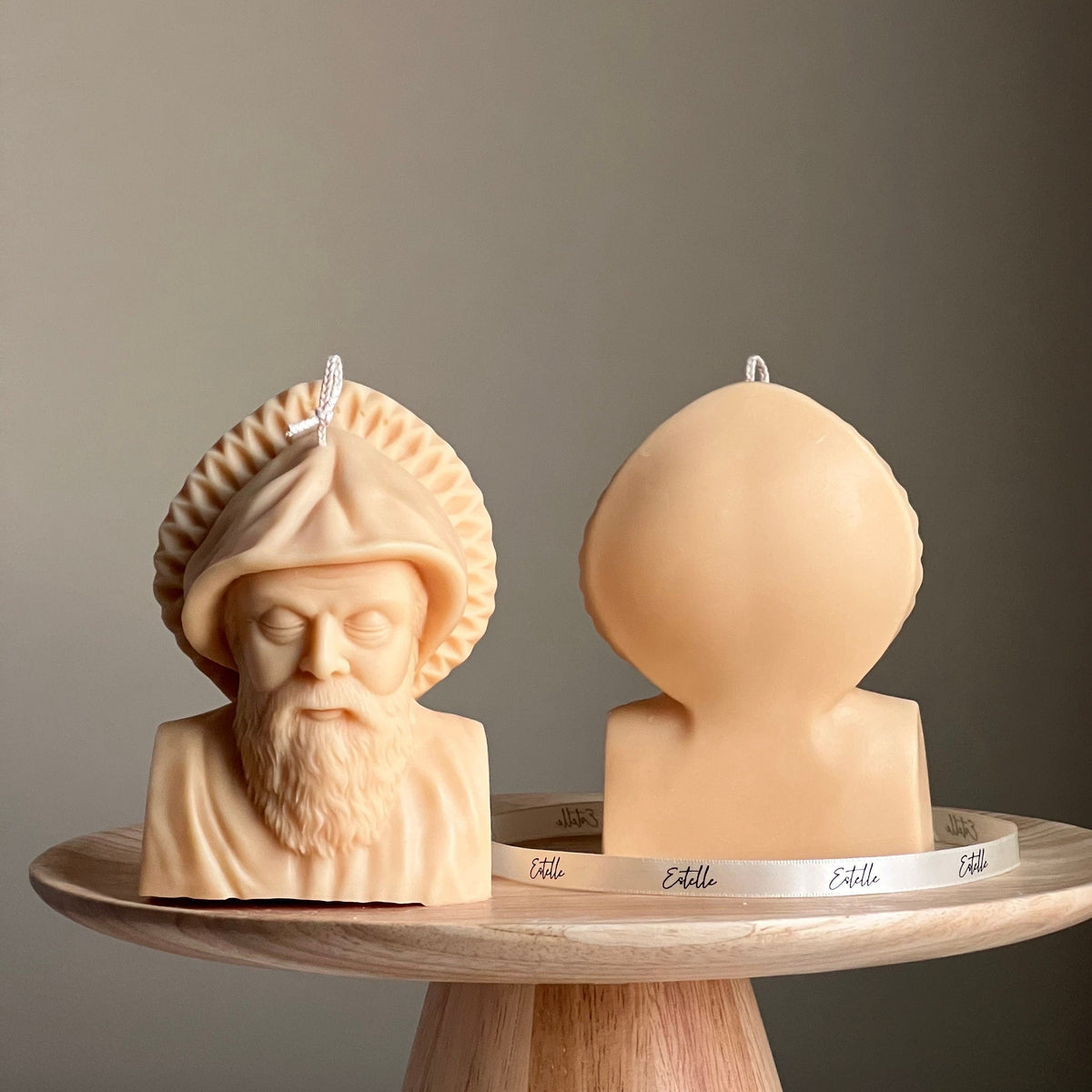 Saint Charbel Bust Candle: Sculptural Soy Wax Pillar-2