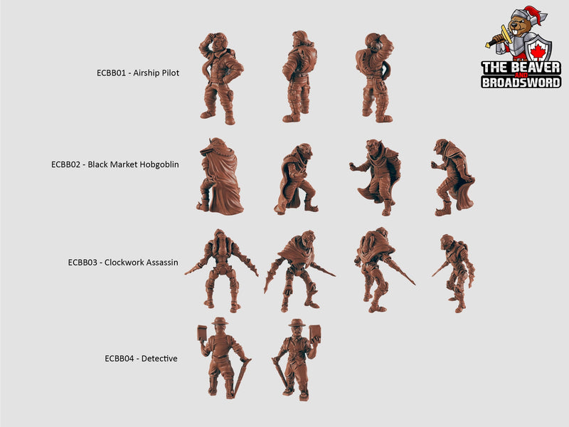 The Clockwork Adventures 23 Mini Set - EC3d | DnD | Steampunk | Automaton | Fighter | Villagers | City | Pathfinder | Human, TTRPG Wargaming-2