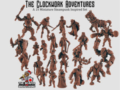 The Clockwork Adventures 23 Mini Set - EC3d | DnD | Steampunk | Automaton | Fighter | Villagers | City | Pathfinder | Human, TTRPG Wargaming-1