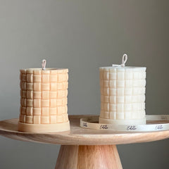 Large Knitted Soy Pillar Candle | Custom Color & Scent-1