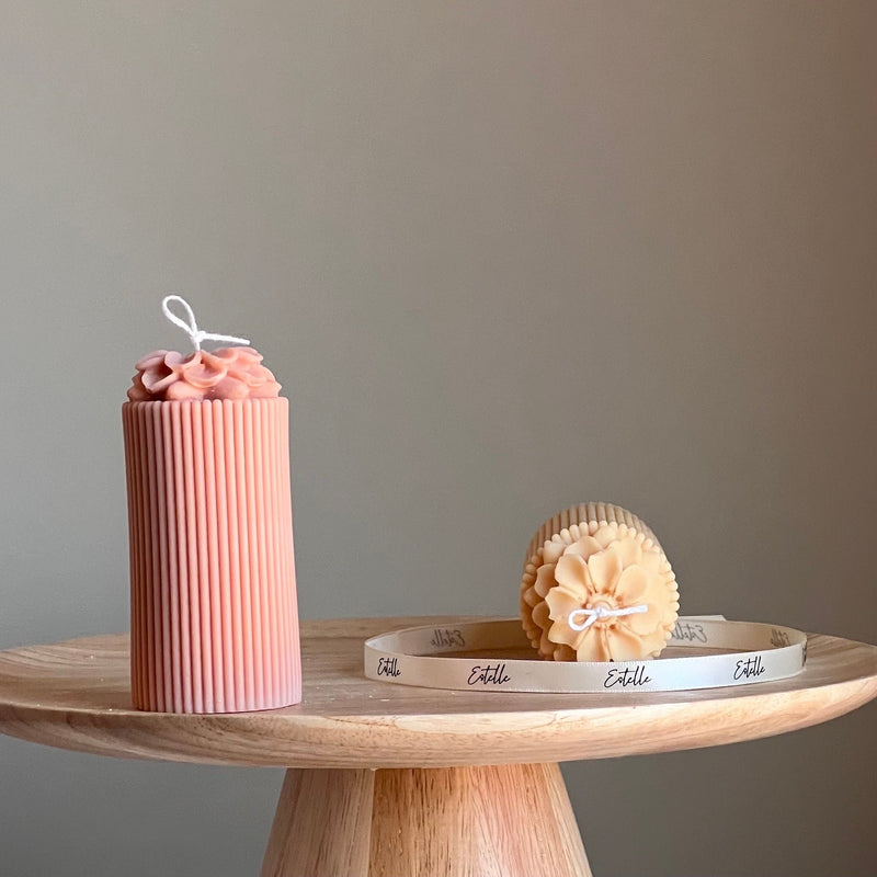 Sculptural Flower Soy Pillar Candle: Minimalist Home Decor-2