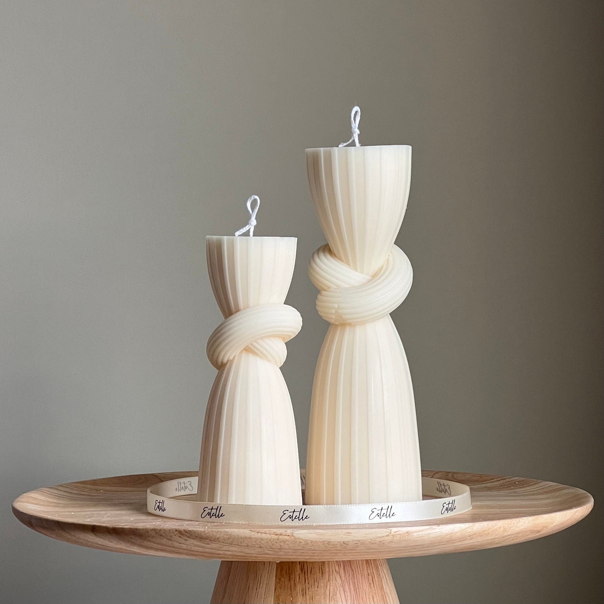 Knot Pillar Candle Set: Ribbed Soy Wax Candle, Home Decor-1