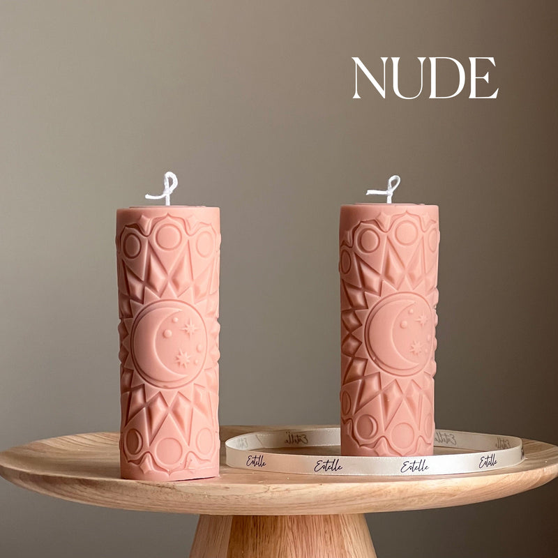 Moon Mandala Pillar Candle | Handmade Soy Wax Decorative Candle-4